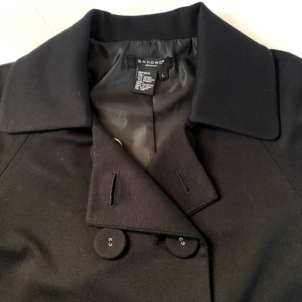 Sandro Sportswear Double Breasted Blazer Womens Size L Black 3/4 Cuffed Sleeves - Picture 8 of 16